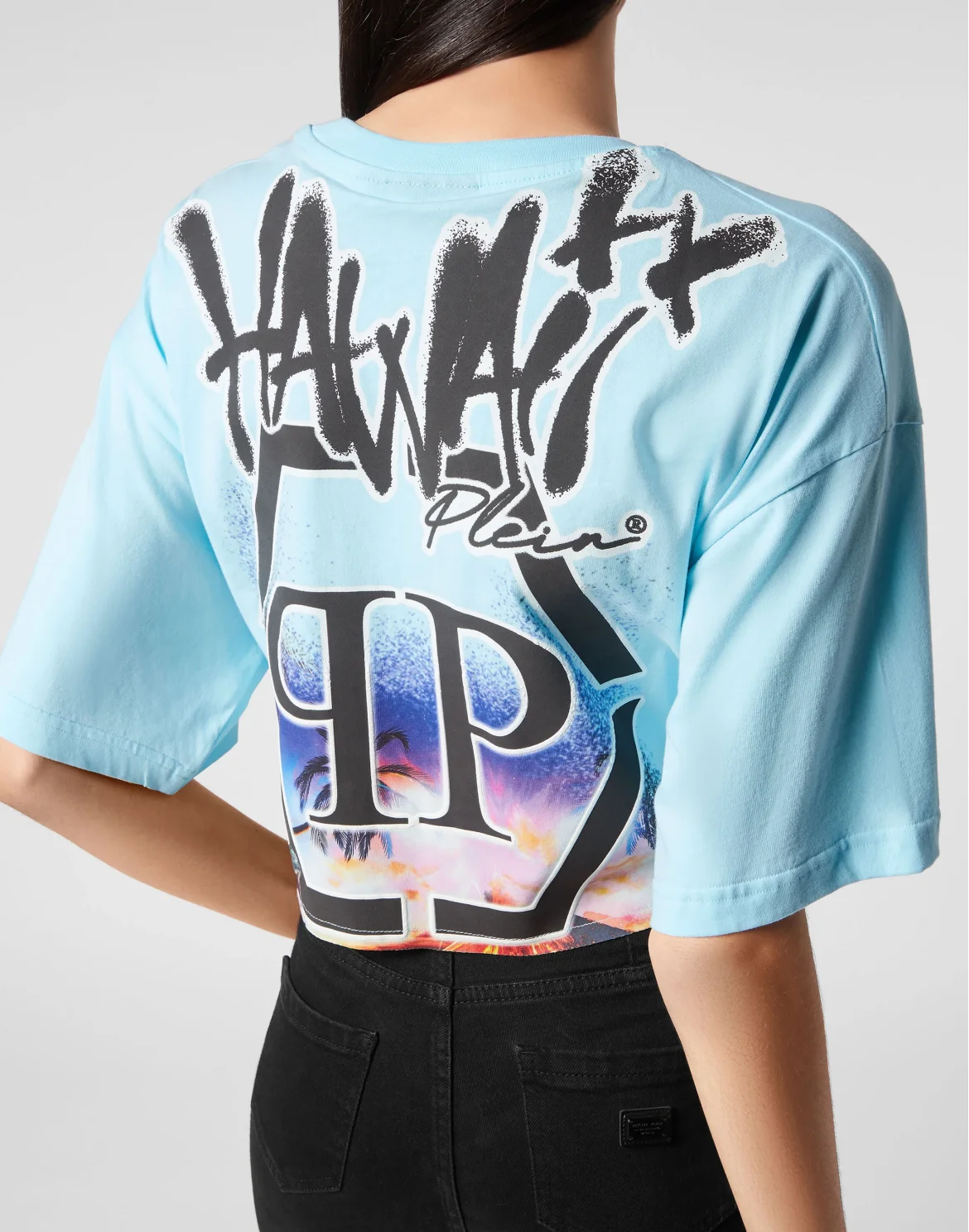 Cropped T-shirt Round Neck Hawaii, цвет: Голубой