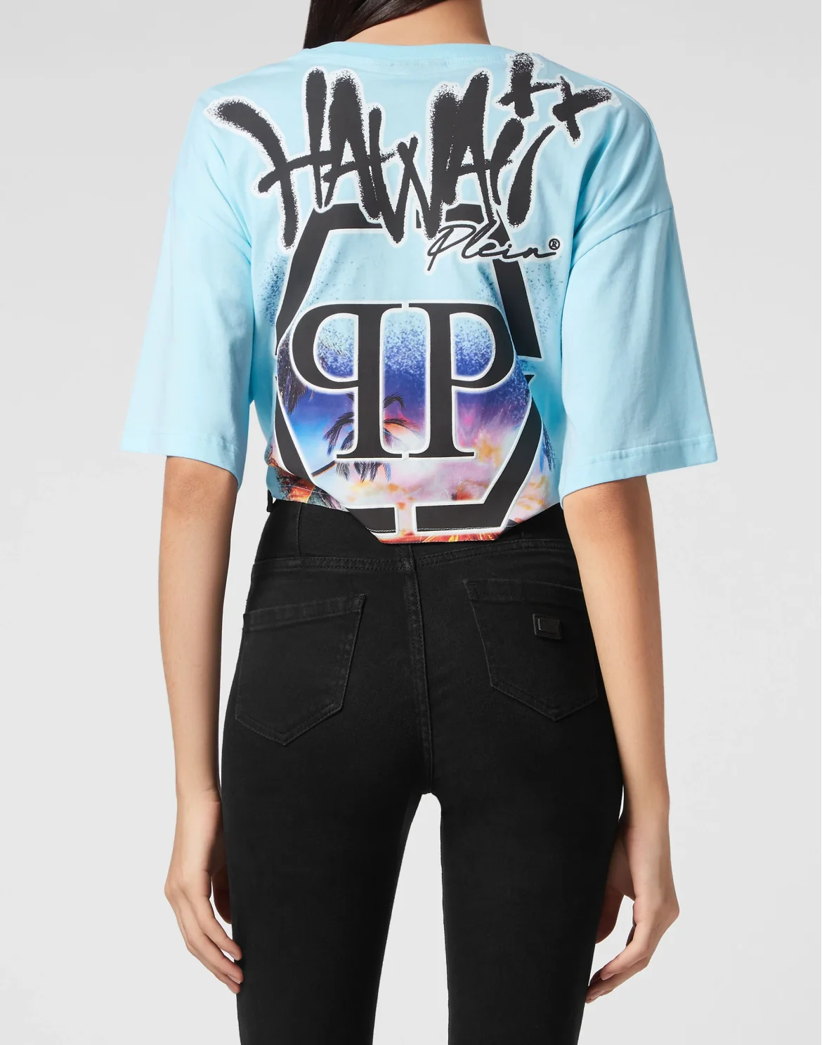 Cropped T-shirt Round Neck Hawaii, цвет: Голубой