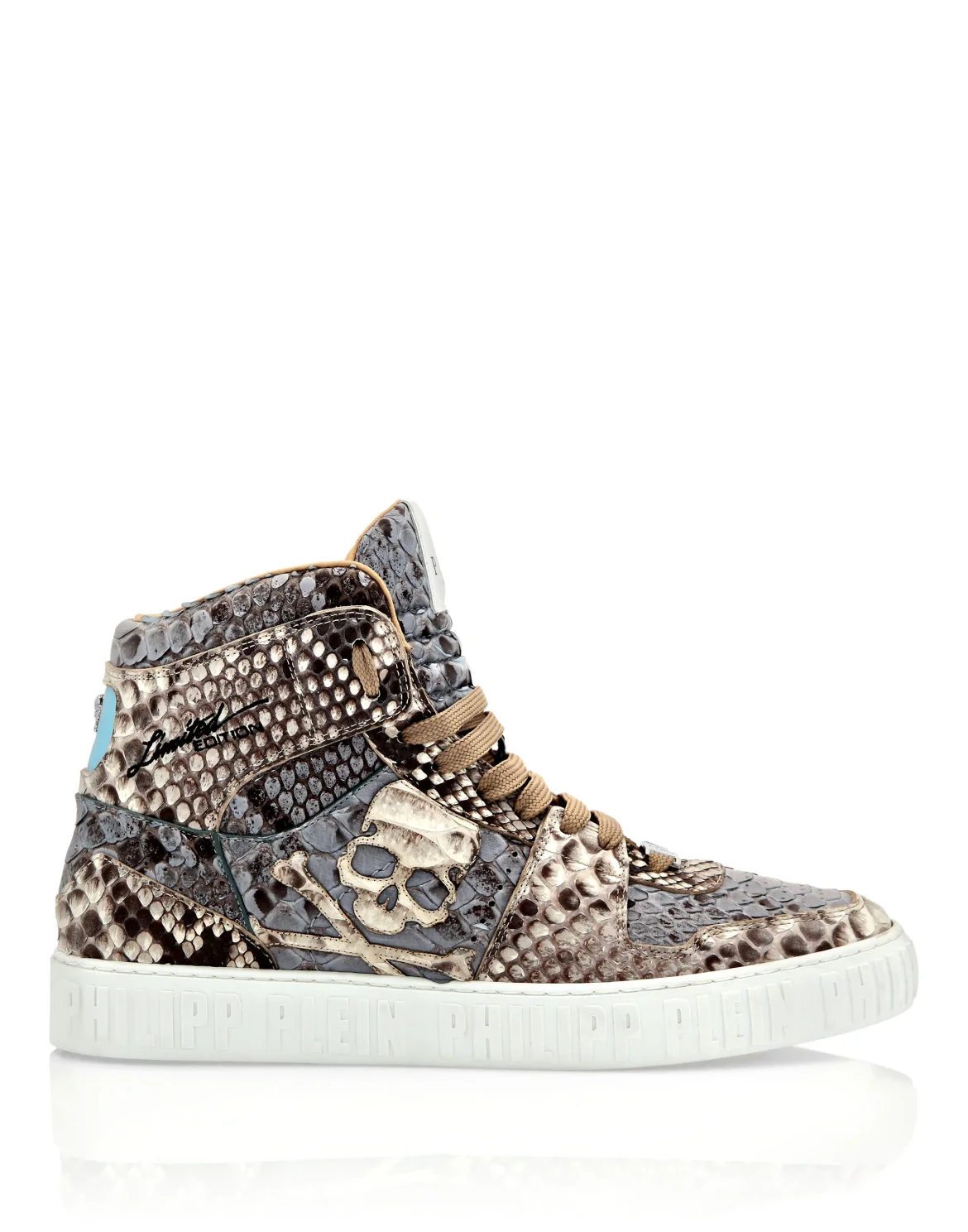 Python Hi-Top Sneakers Skull and Plein, цвет: Голубой