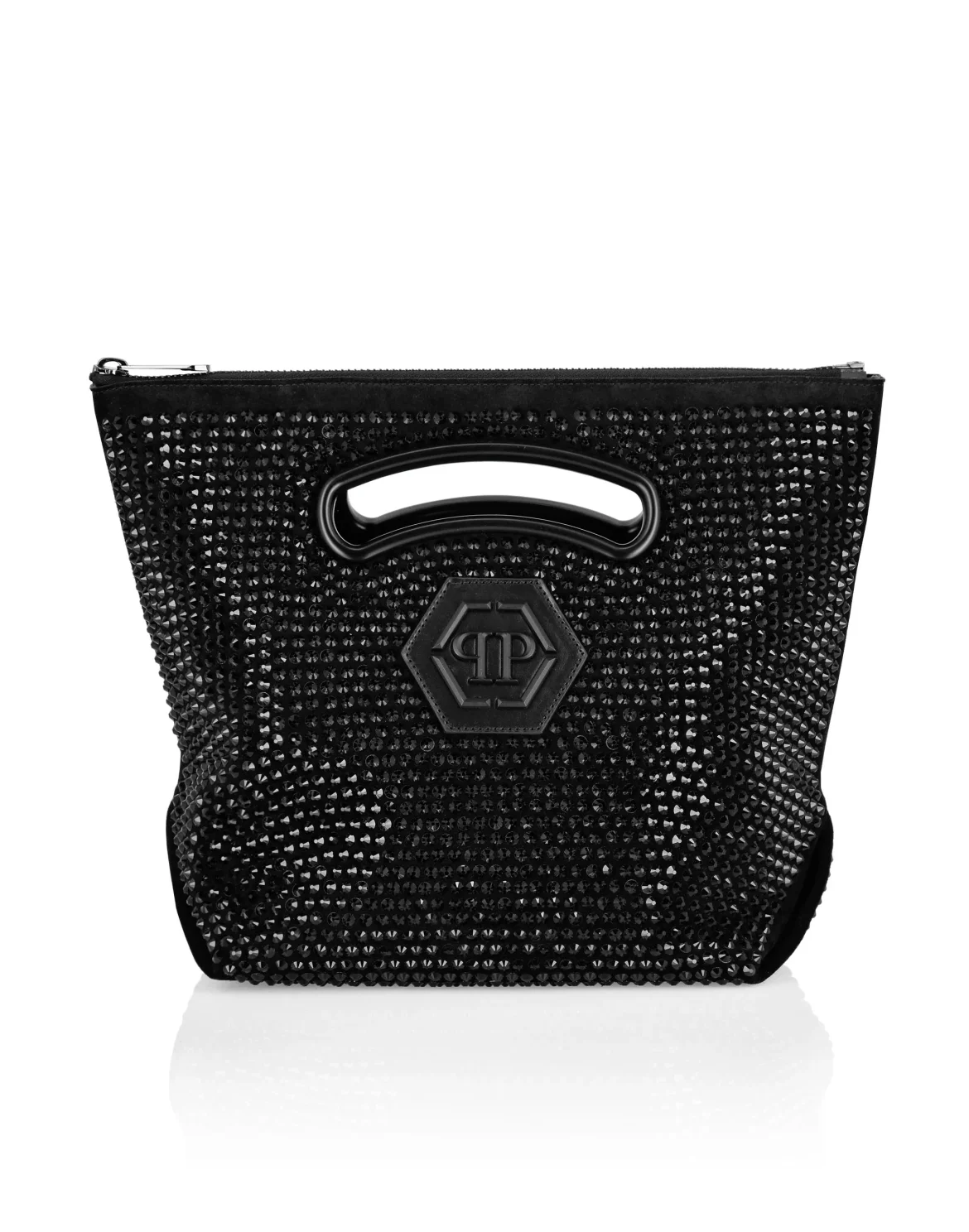 Medium Suede Shoulder Bag Crystal, цвет: Черный
