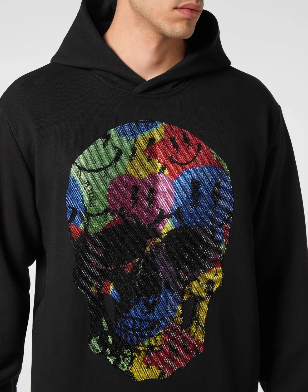 Hoodie Sweatshirt with Crystals Smile, цвет: Черный