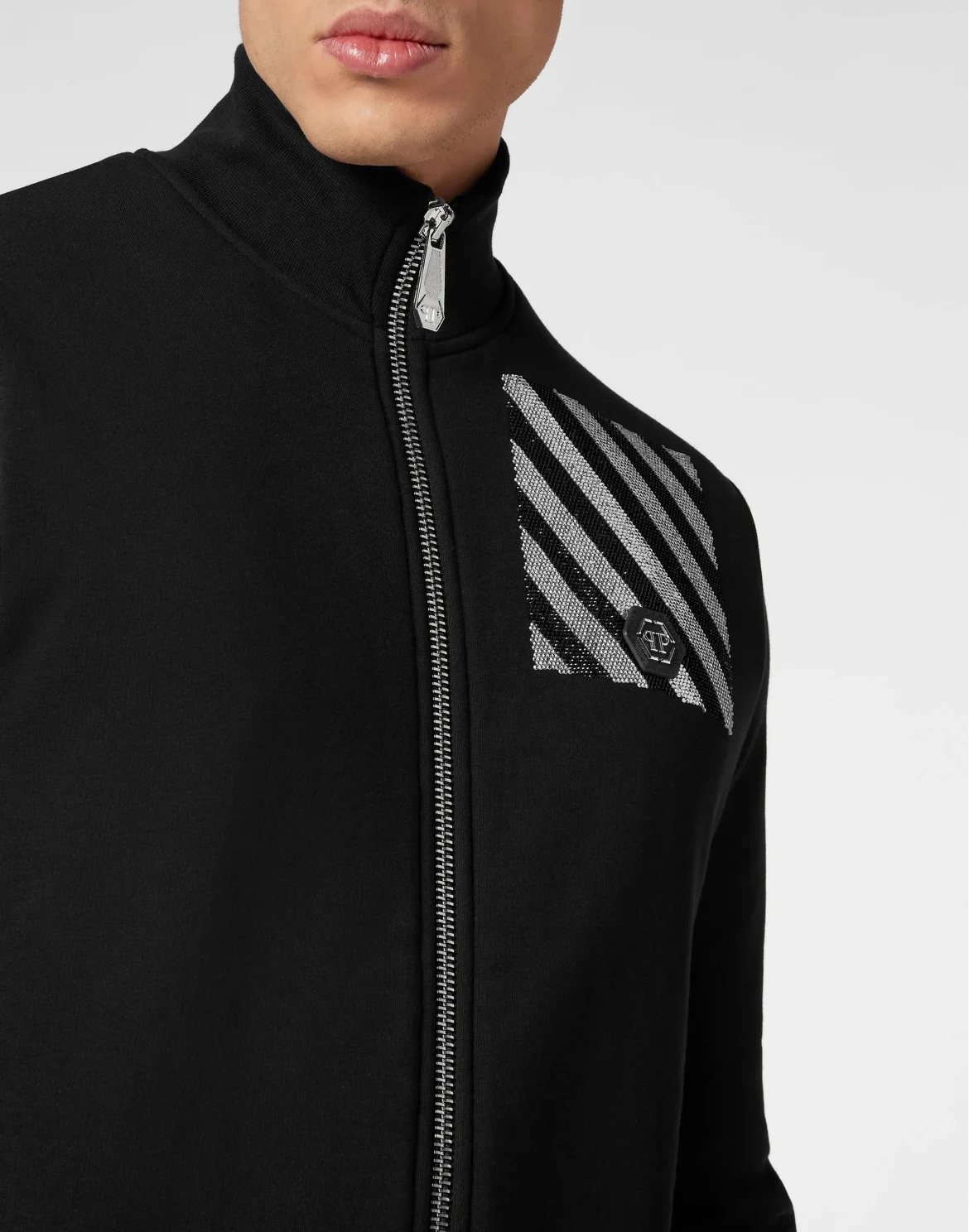 Jogging Tracksuit: Top/Trousers with Crystals Rainbow Stripes, цвет: Черный