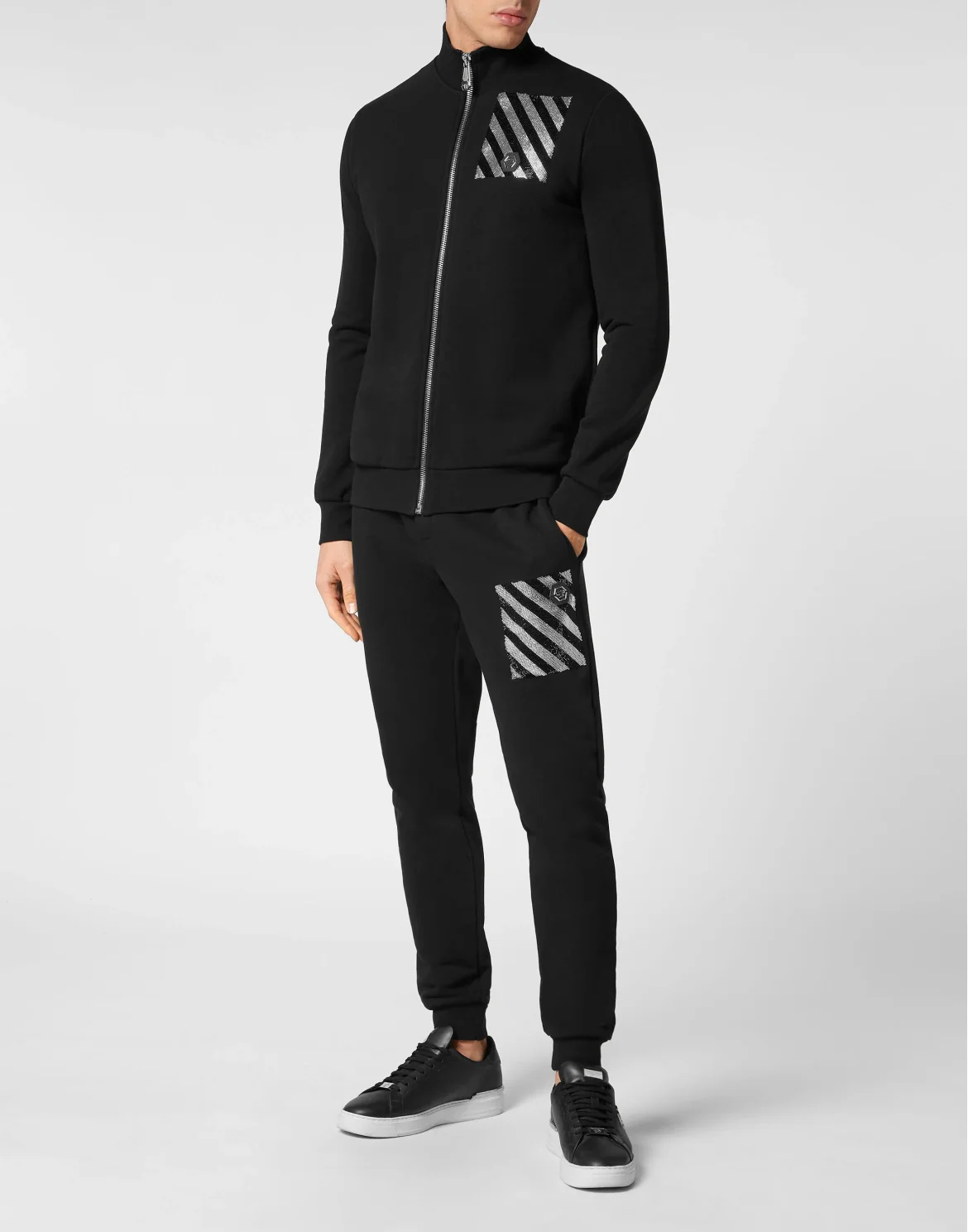 Jogging Tracksuit: Top/Trousers with Crystals Rainbow Stripes, цвет: Черный