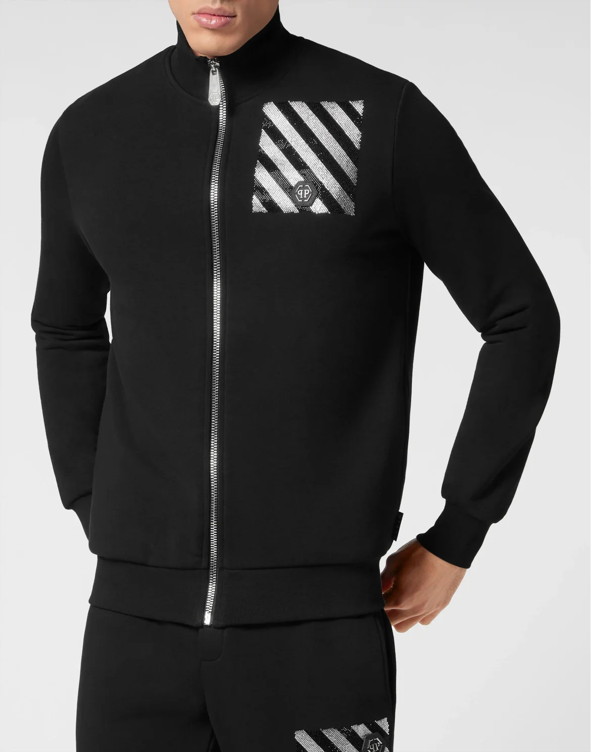 Jogging Tracksuit: Top/Trousers with Crystals Rainbow Stripes, цвет: Черный