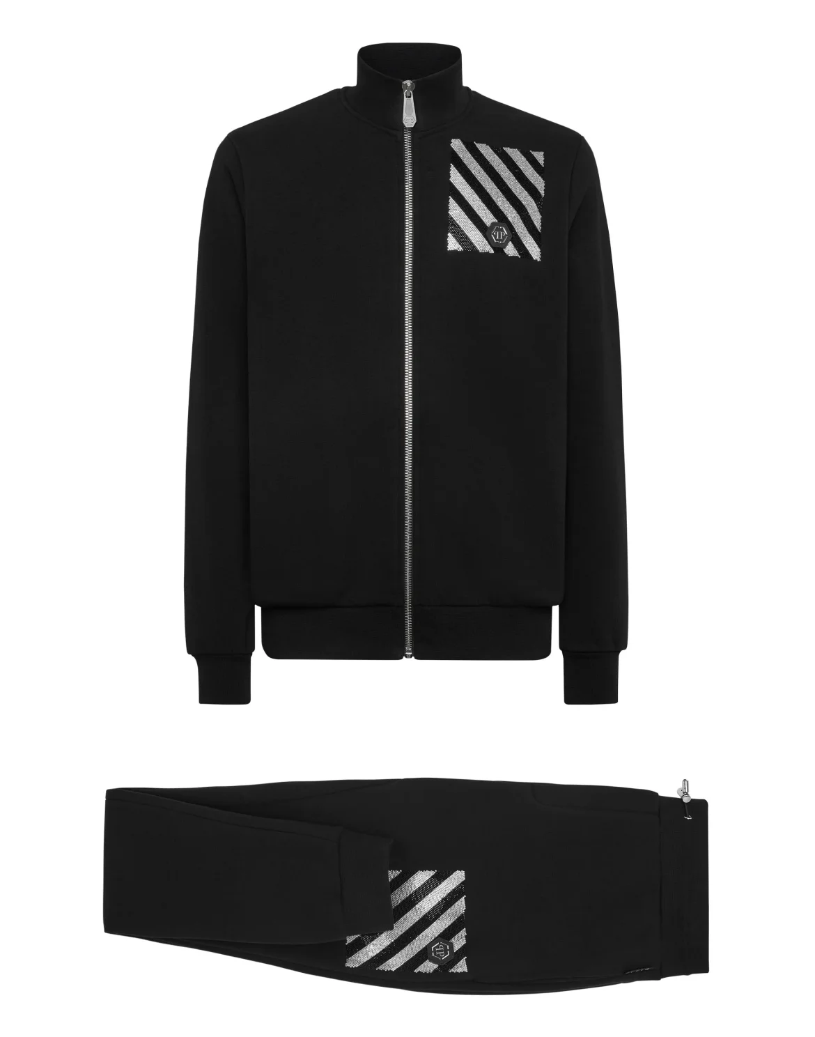 Jogging Tracksuit: Top/Trousers with Crystals Rainbow Stripes, цвет: Черный