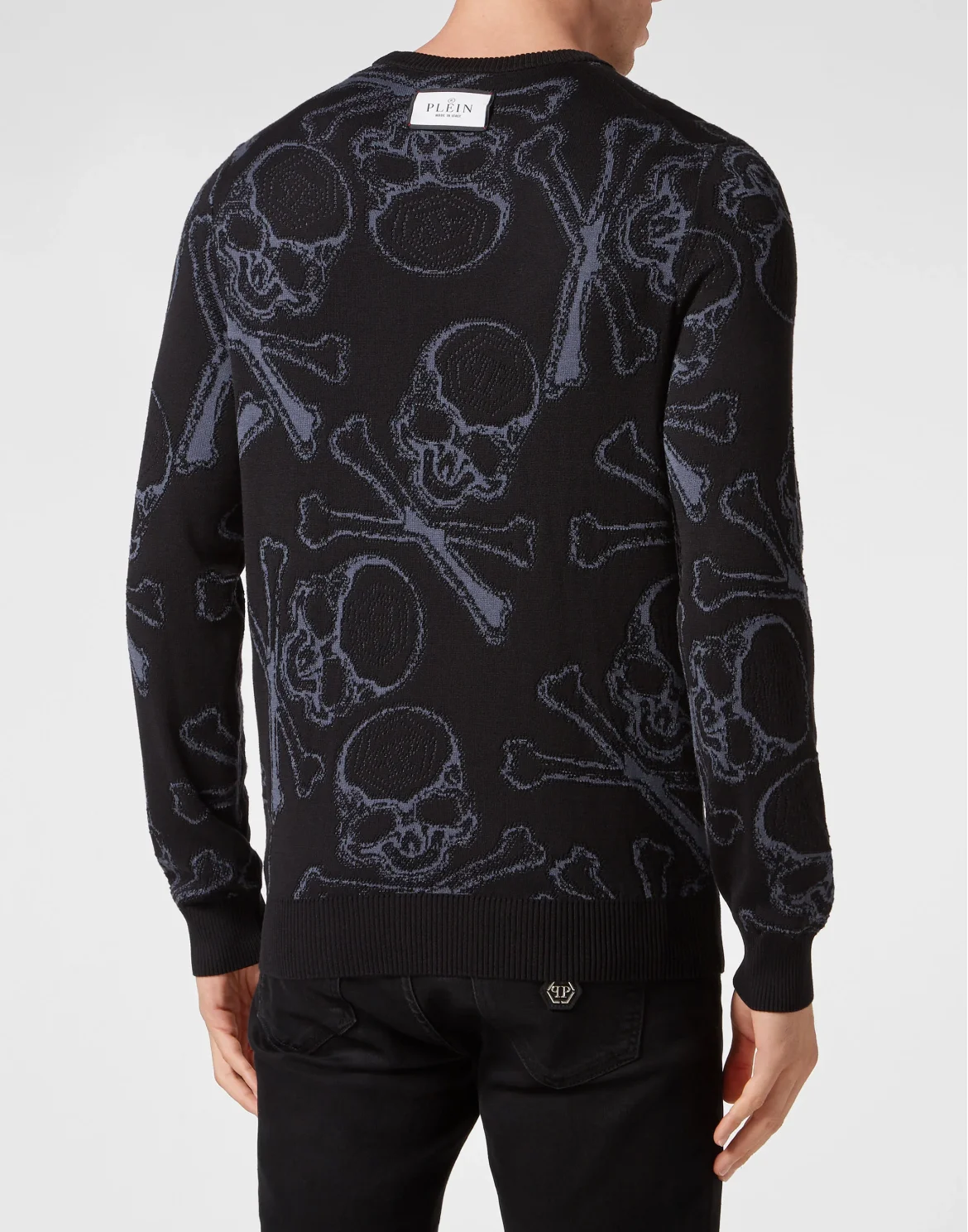 Cotton Pullover Round Neck Skull&Bones, цвет: Черный