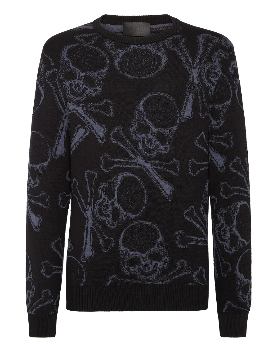 Cotton Pullover Round Neck Skull&Bones, цвет: Черный