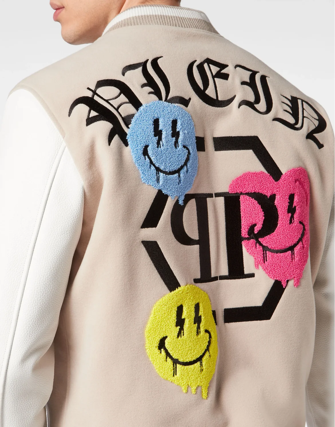 Woolen Cloth College Bomber with Leather Arms Smile, цвет: Бежевый