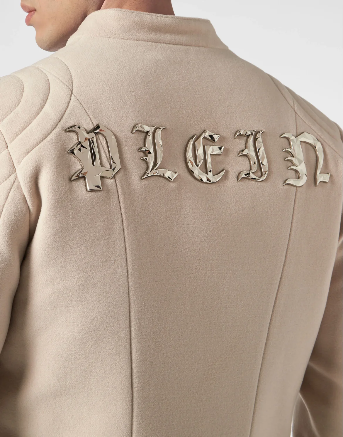 Woolen Cloth Biker Jacket Gothic Plein, цвет: Бежевый