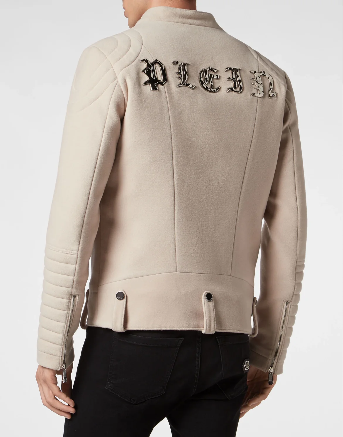 Woolen Cloth Biker Jacket Gothic Plein, цвет: Бежевый