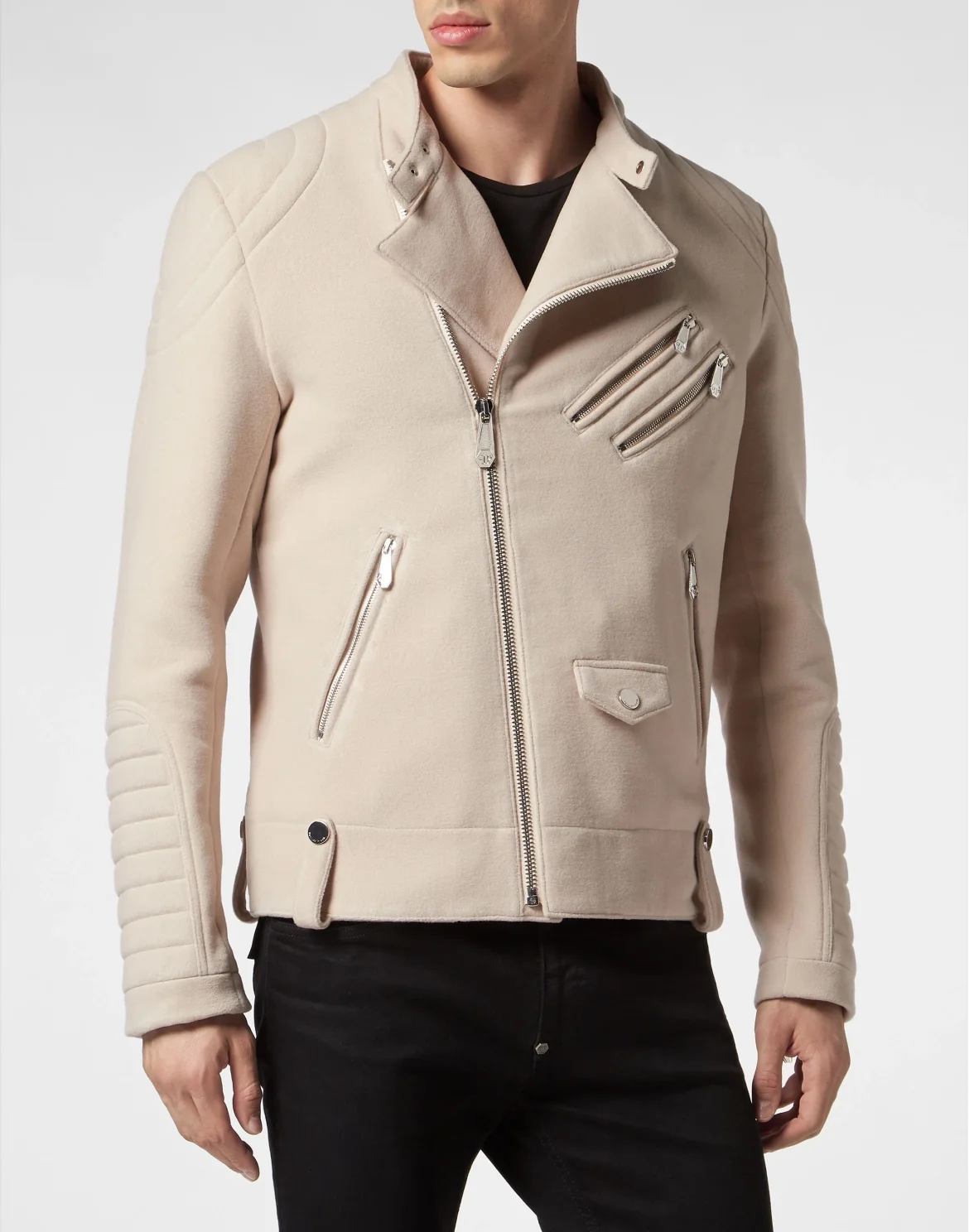 Woolen Cloth Biker Jacket Gothic Plein, цвет: Бежевый