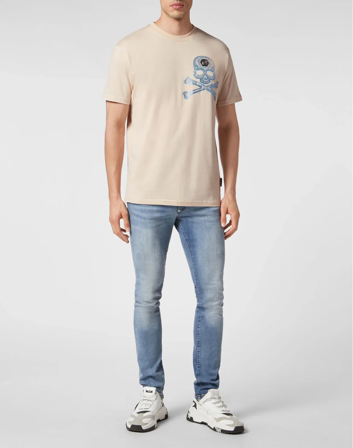 T-shirt Round Neck SS with Crystals Skull&Bones, цвет: Бежевый