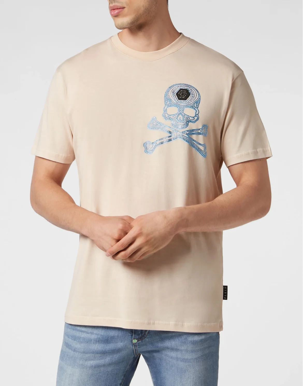 T-shirt Round Neck SS with Crystals Skull&Bones, цвет: Бежевый