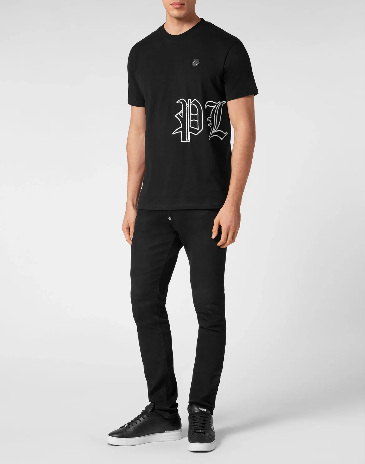 Embroidered T-shirt Round Neck SS, цвет: Черный