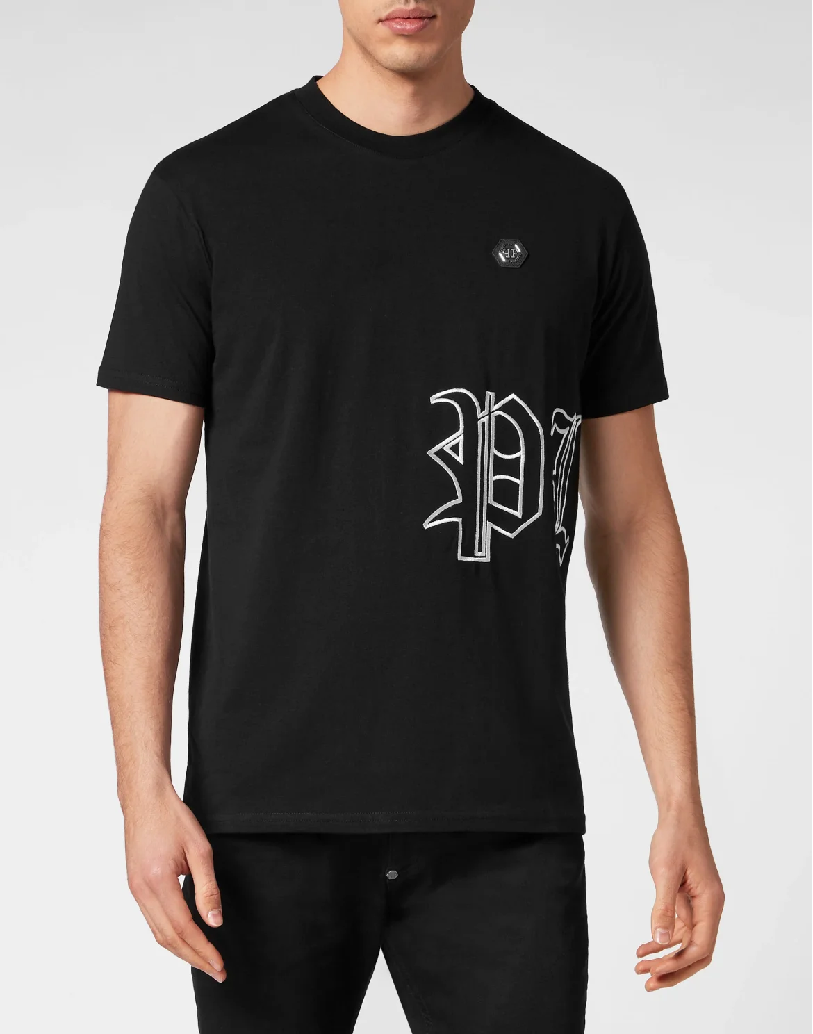 Embroidered T-shirt Round Neck SS, цвет: Черный
