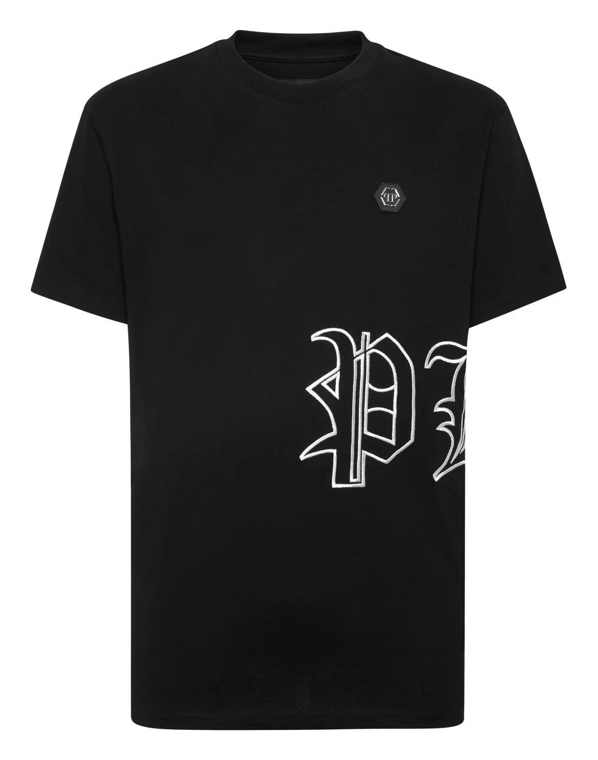 Embroidered T-shirt Round Neck SS, цвет: Черный