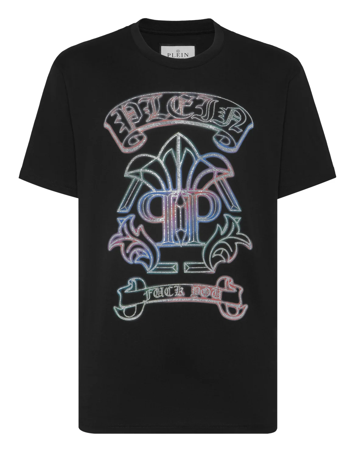 Embroidered T-shirt Round Neck SS with Crystals Gothic Banner, цвет: Черный