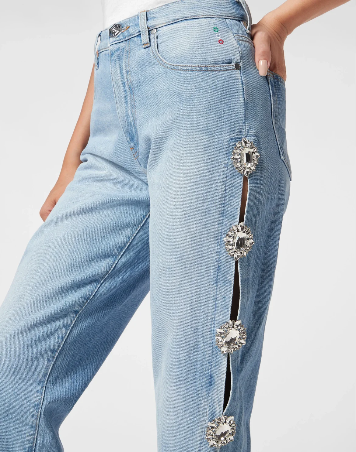 Denim Trousers Mom Fit Brooches, цвет: Синий