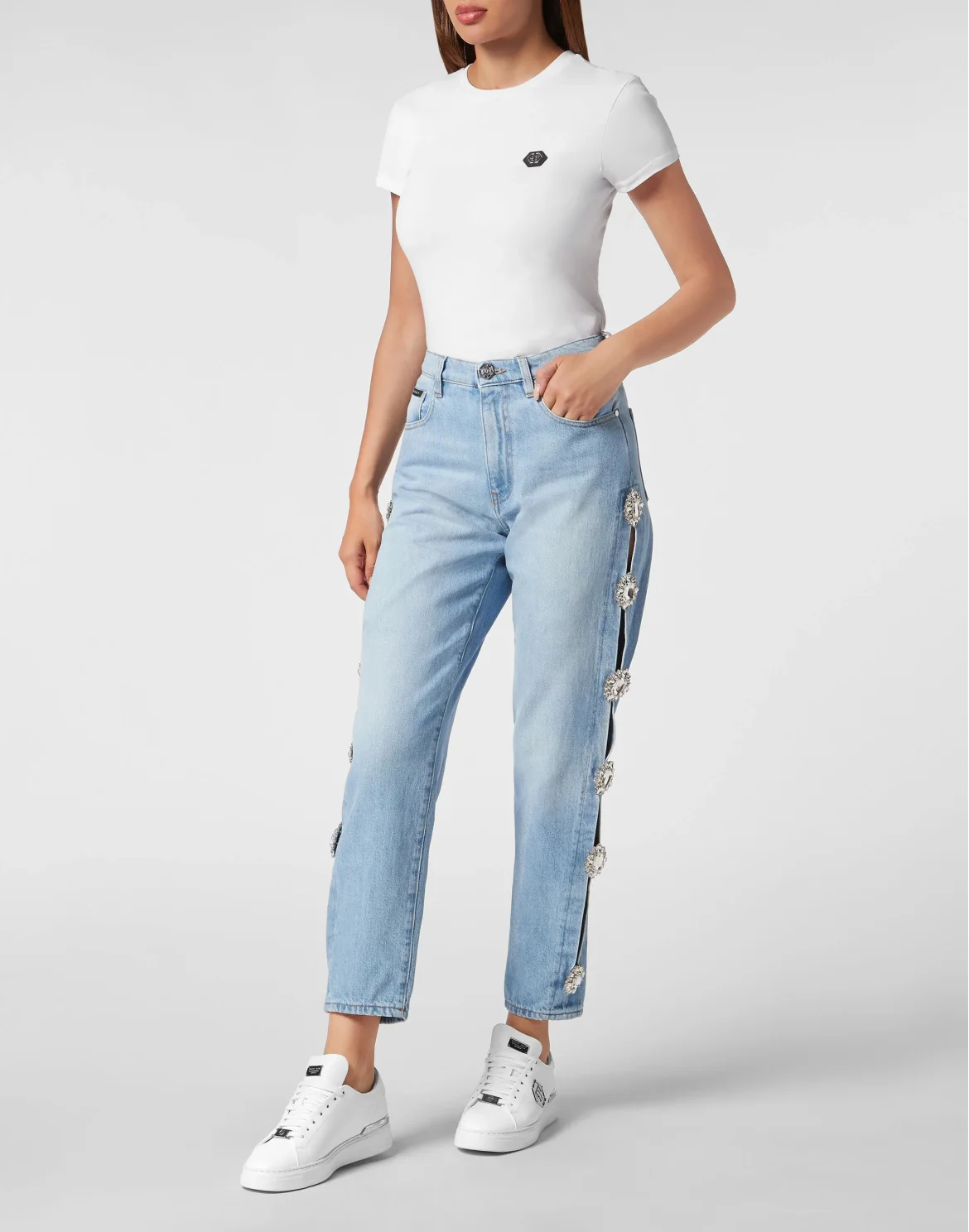 Denim Trousers Mom Fit Brooches, цвет: Синий