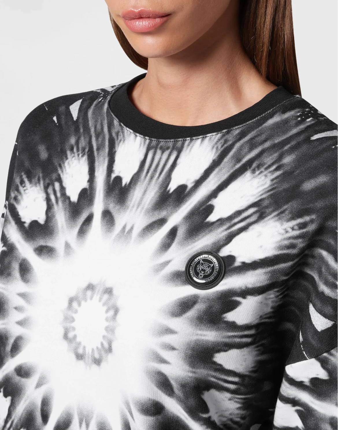 Cropped Roundneck Optical Flower, цвет: Черный