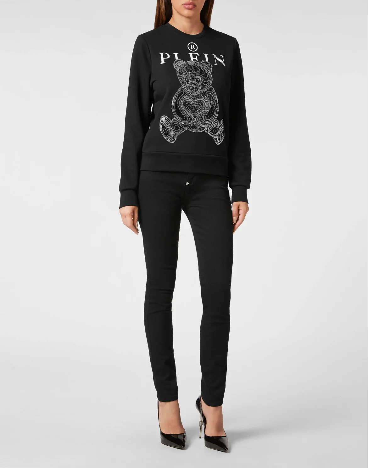 Sweatshirt LS with Crystals Teddy Bear, цвет: Черный