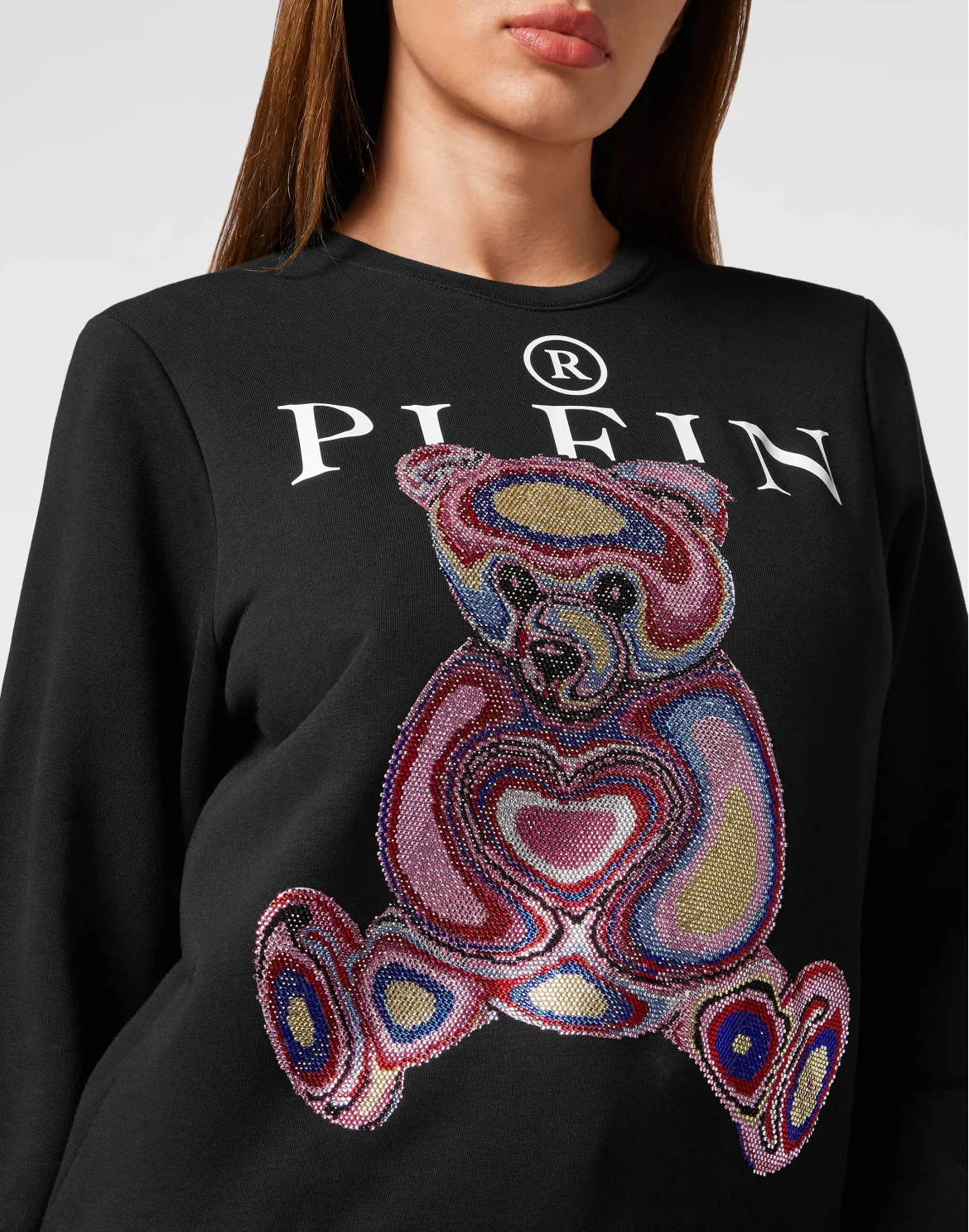 Sweatshirt LS with Crystals Teddy Bear, цвет: Черный