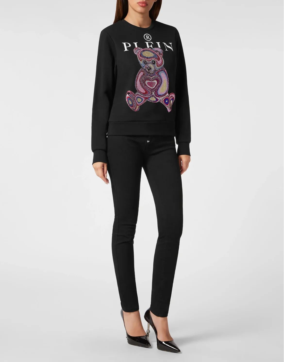 Sweatshirt LS with Crystals Teddy Bear, цвет: Черный