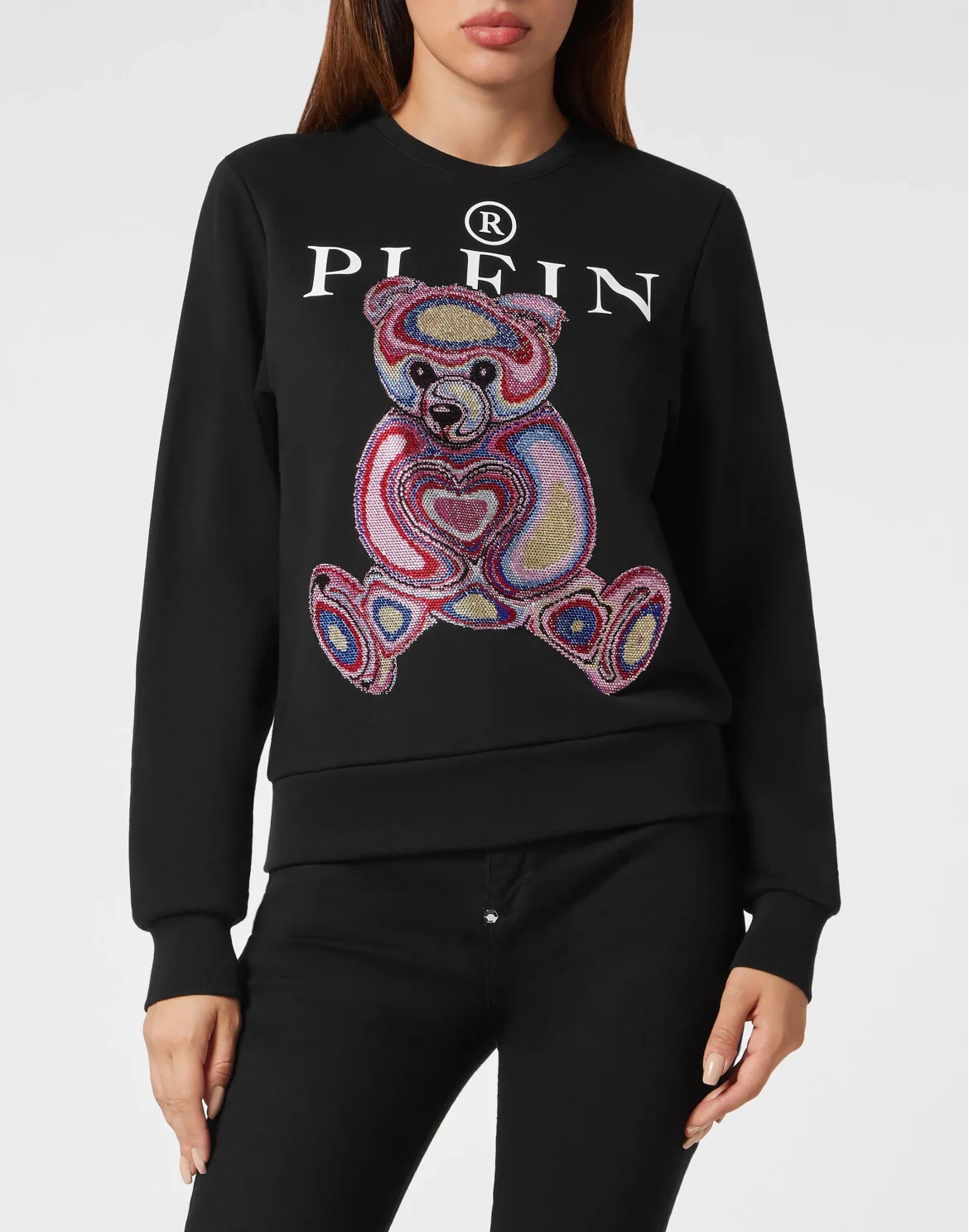 Sweatshirt LS with Crystals Teddy Bear, цвет: Черный