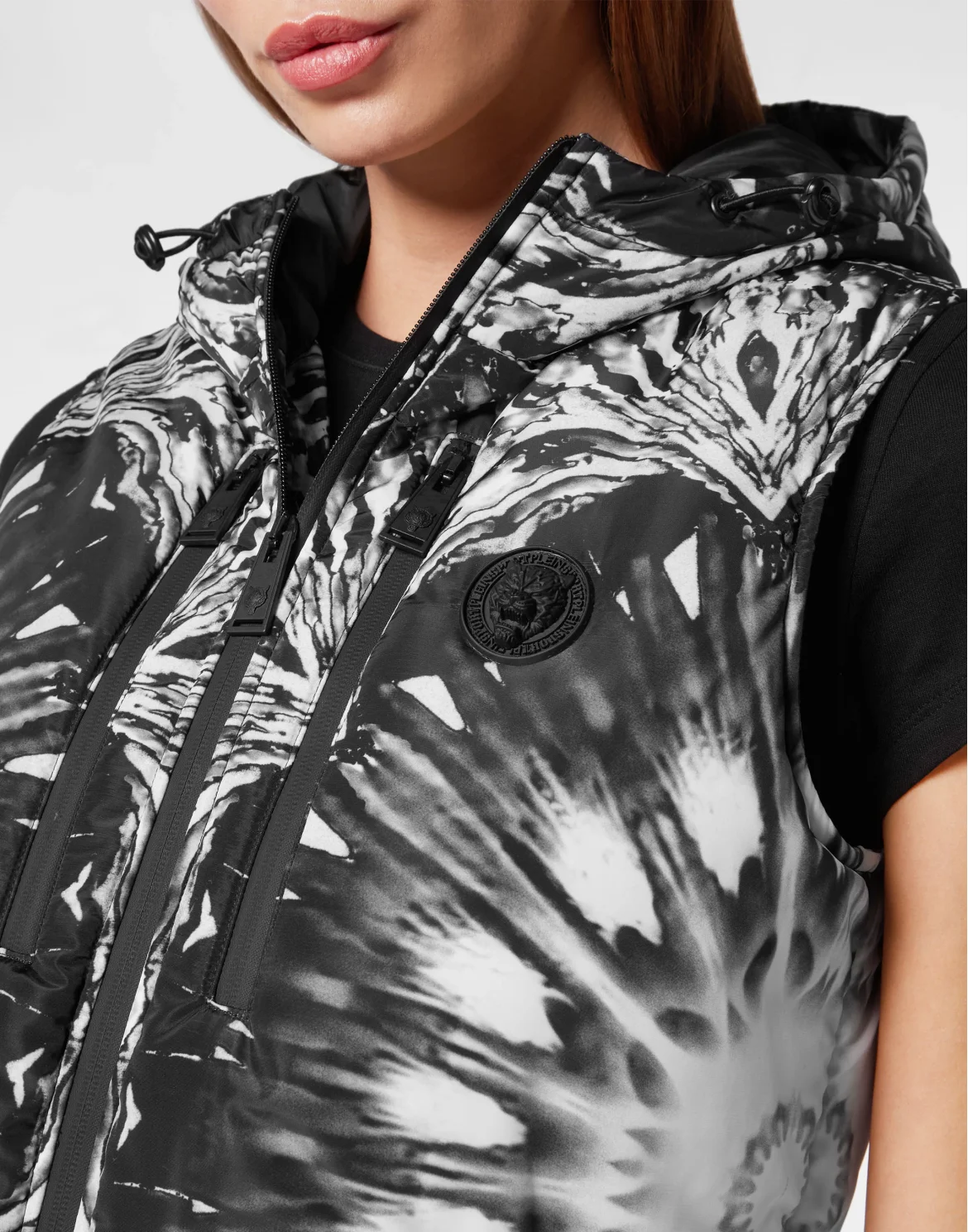 Nylon Puffer Vest Optical Flower, цвет: Черный
