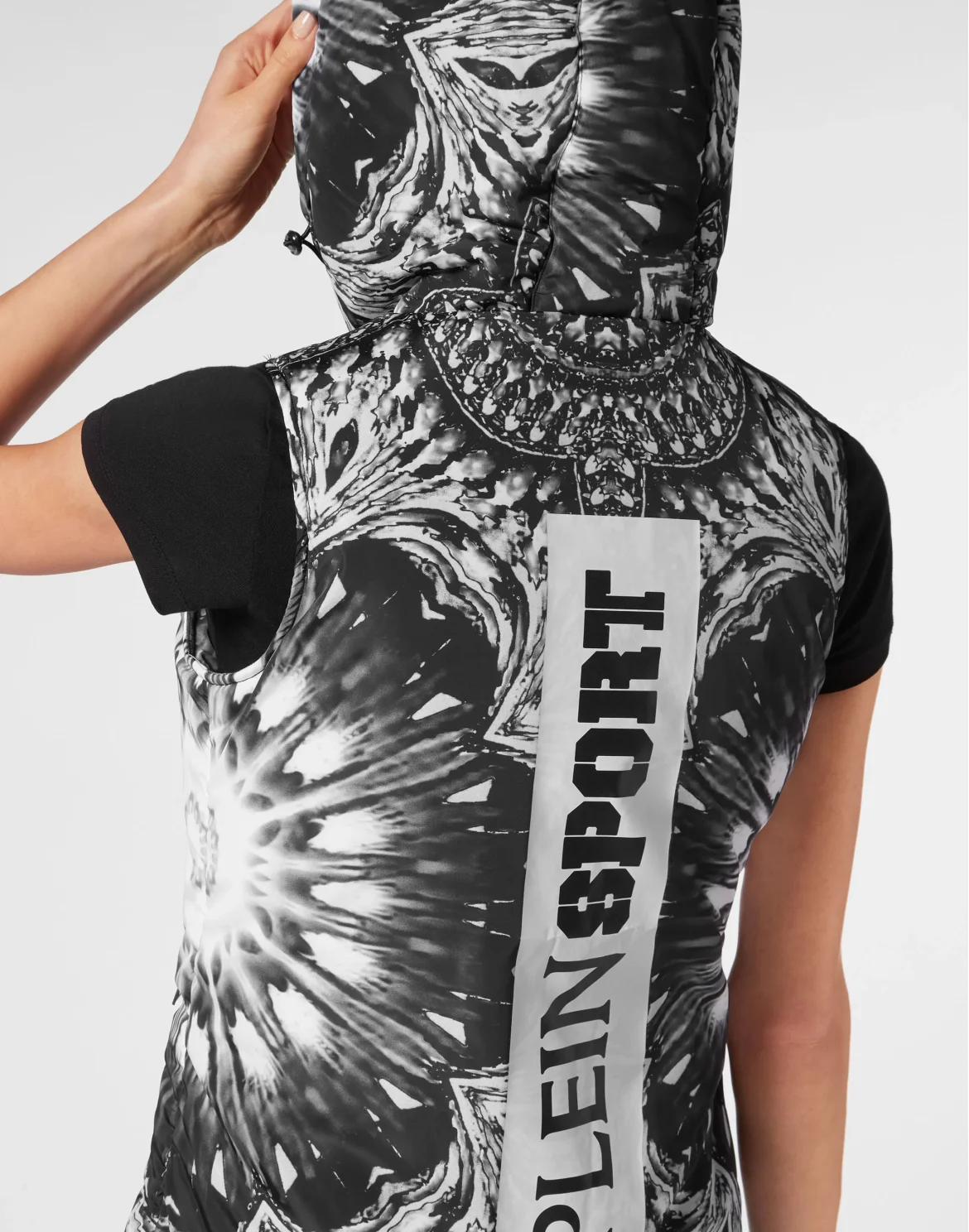 Nylon Puffer Vest Optical Flower, цвет: Черный