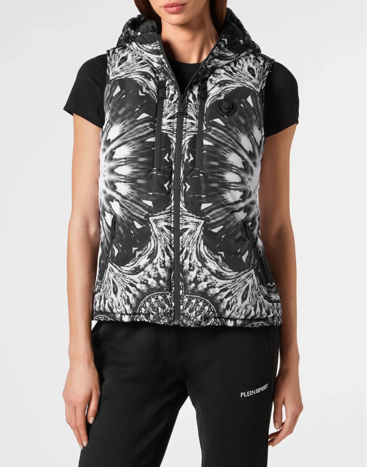 Nylon Puffer Vest Optical Flower, цвет: Черный