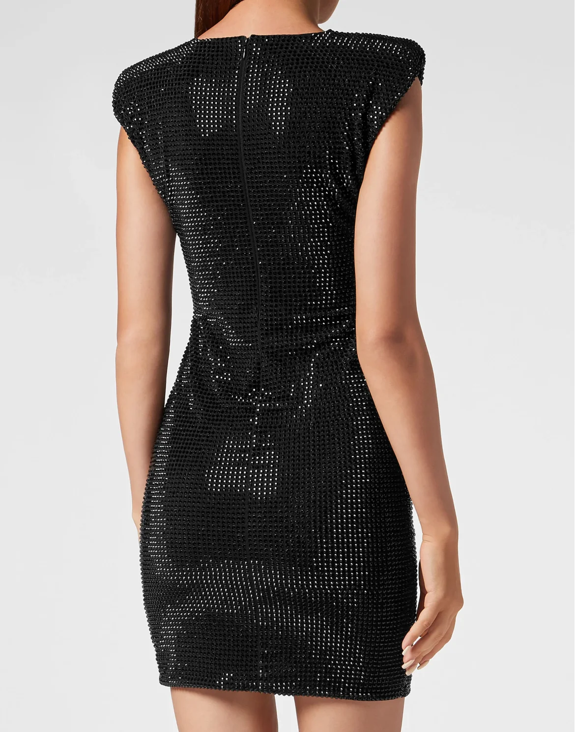 Padded Shoulder Mini Dress Fluo Strass, цвет: Черный