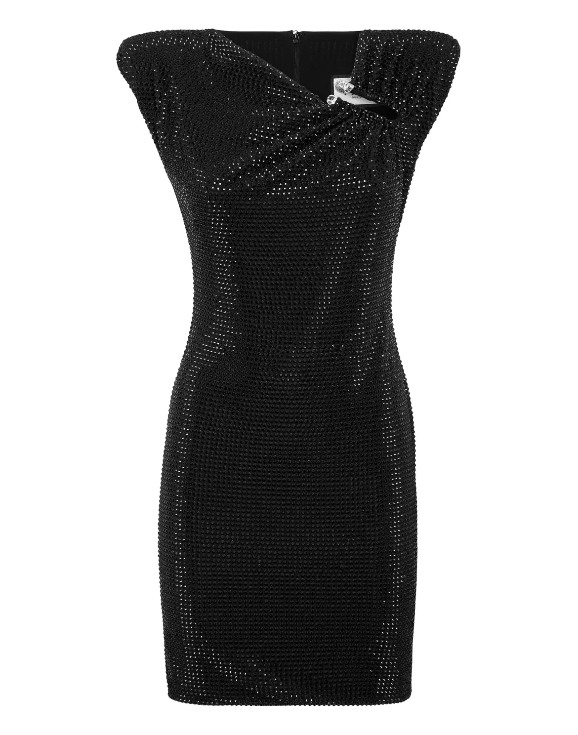 Padded Shoulder Mini Dress Fluo Strass, цвет: Черный