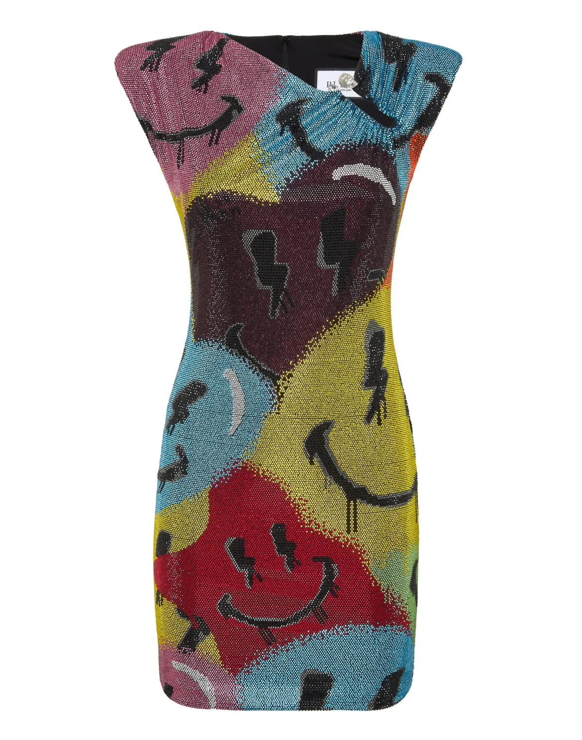 Padded Shoulder Mini Dress with Crystals Smile, цвет: Мультиколор