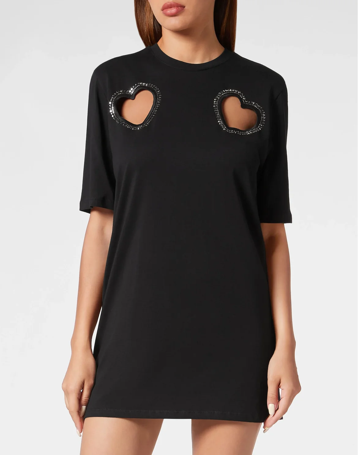 Padded Shoulder T-Shirt Dress Heart, цвет: Черный