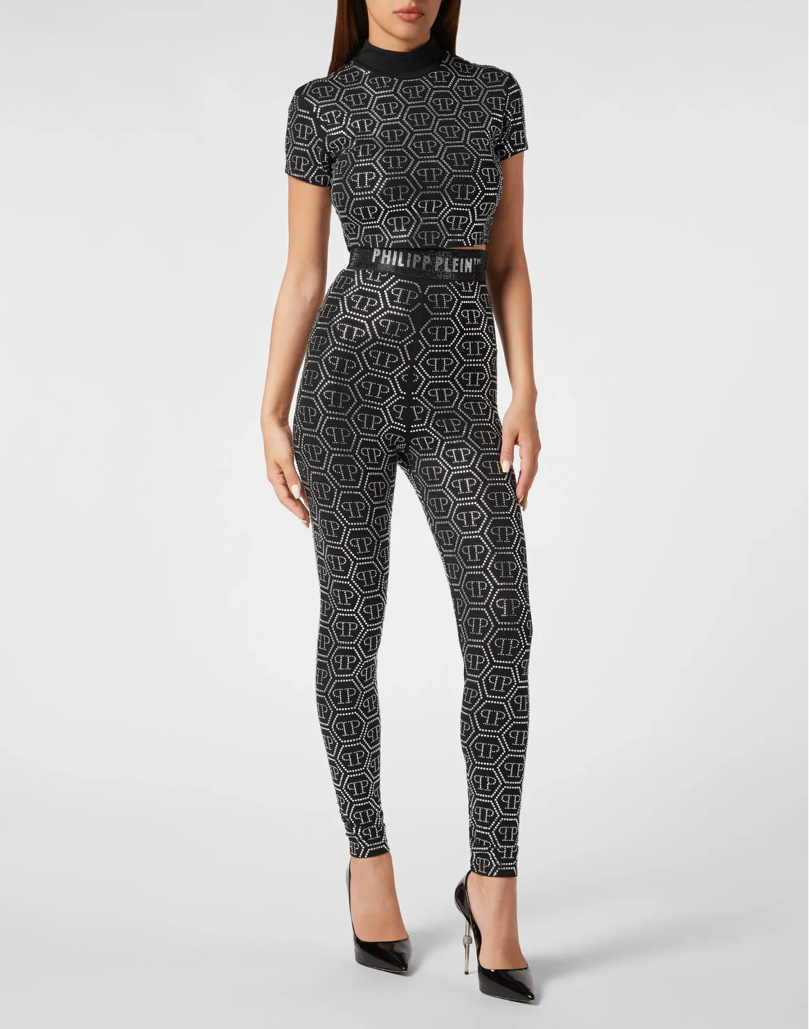 Cropped T-Shirt Monogram Strass, цвет: Черный
