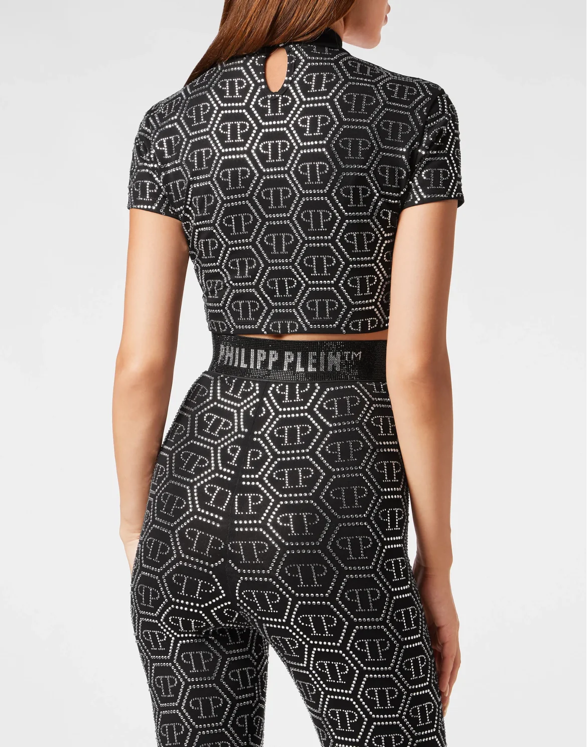 Cropped T-Shirt Monogram Strass, цвет: Черный