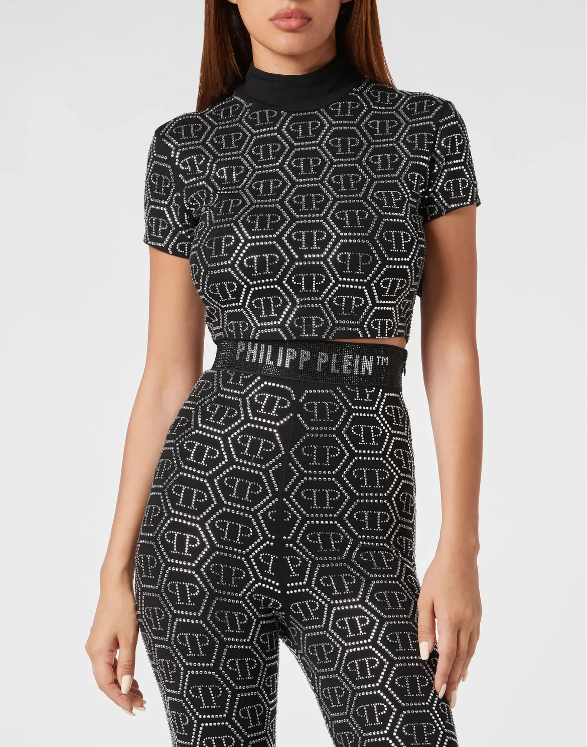 Cropped T-Shirt Monogram Strass, цвет: Черный