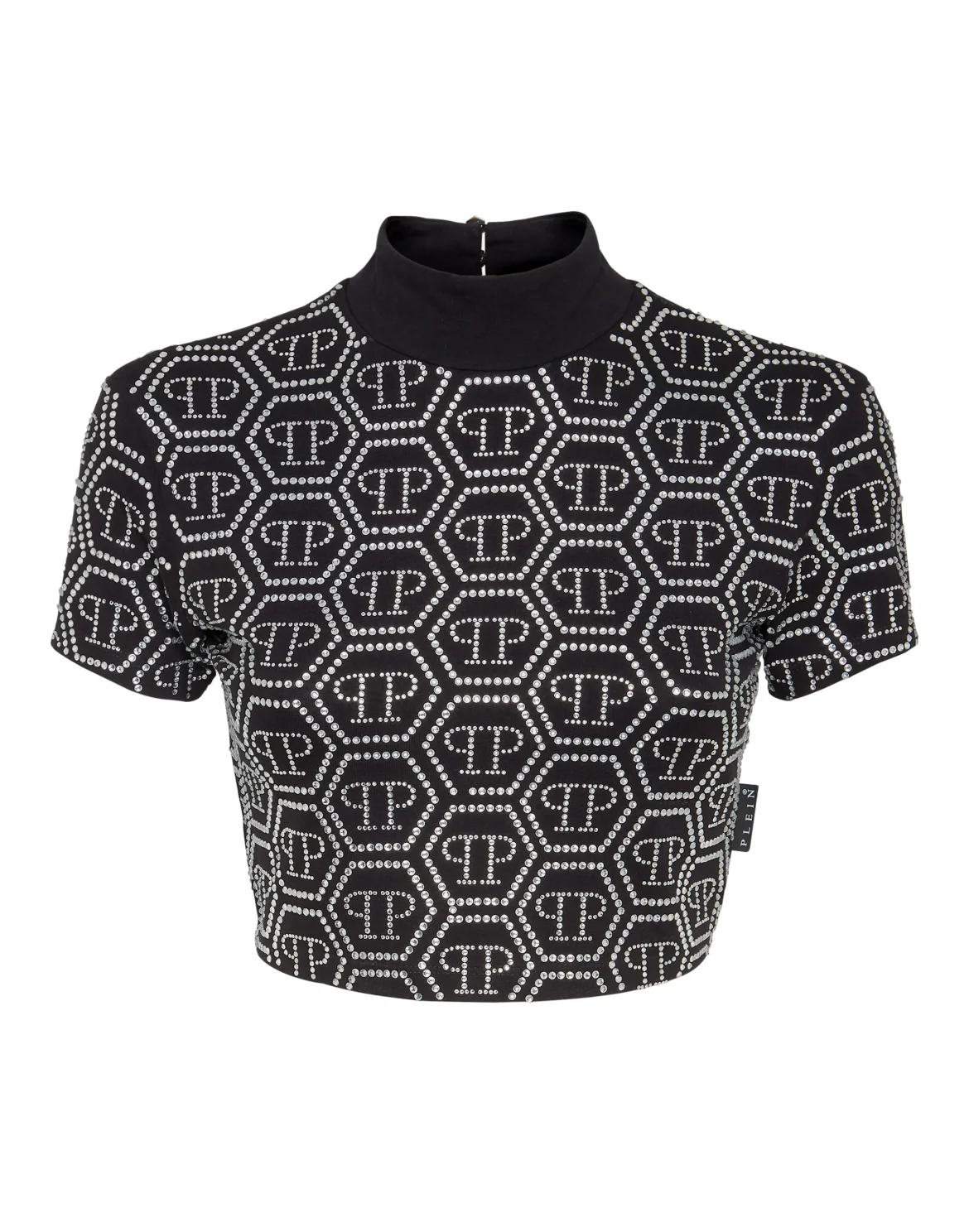 Cropped T-Shirt Monogram Strass, цвет: Черный