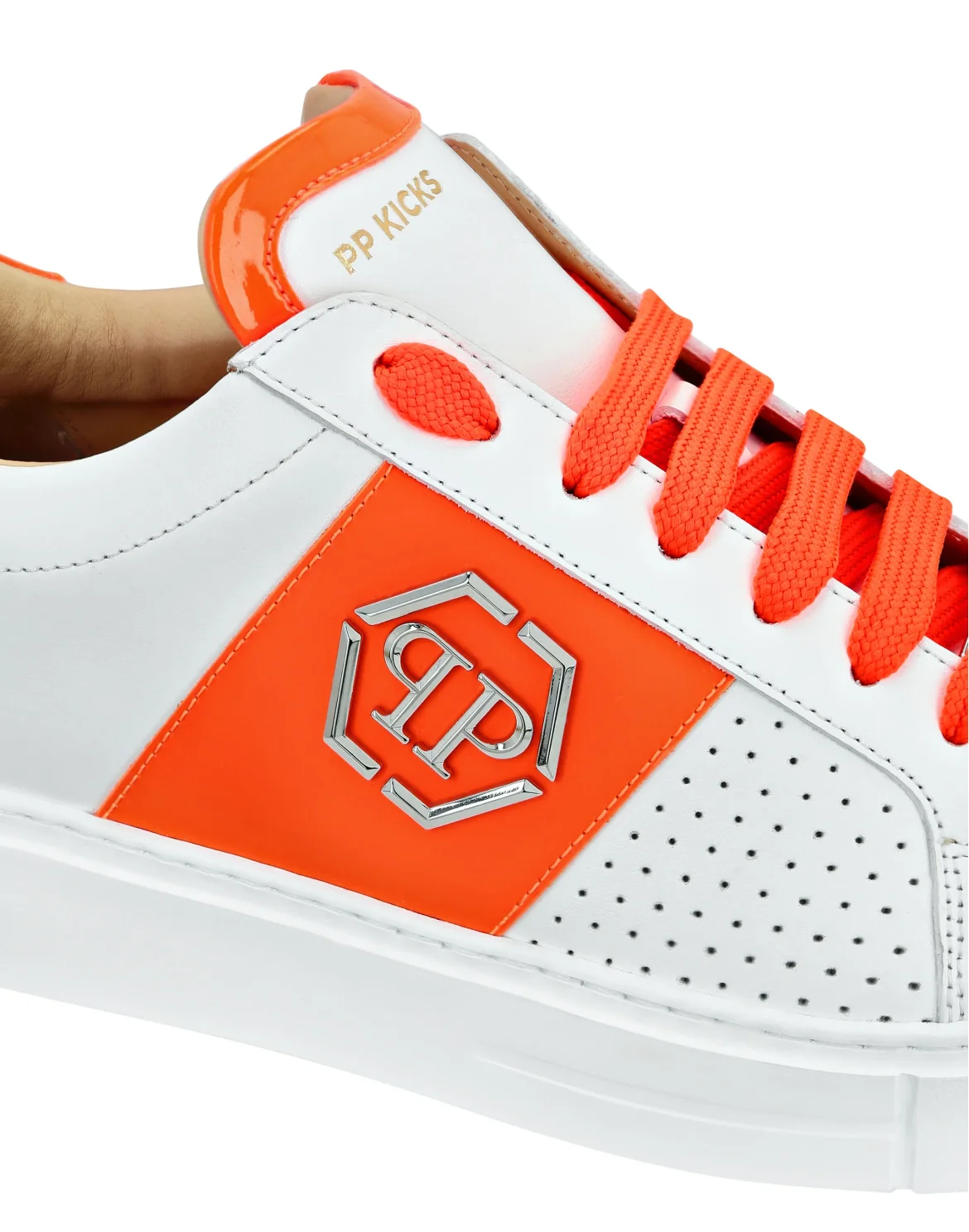 Mix Leather Lo-Top Sneakers, цвет: Оранжевый