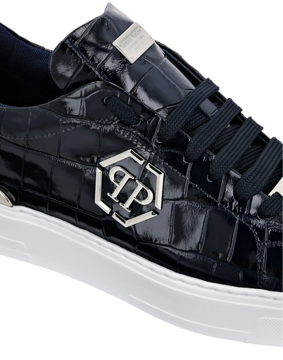 Crocodile Leather Print Lo-Top Sneakers, цвет: Синий