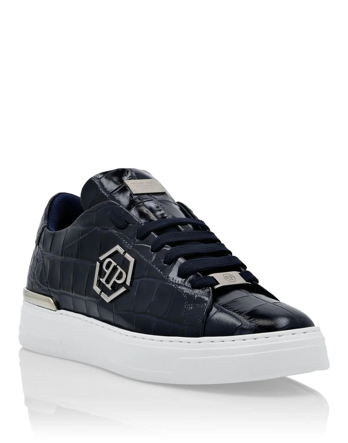 Crocodile Leather Print Lo-Top Sneakers, цвет: Синий