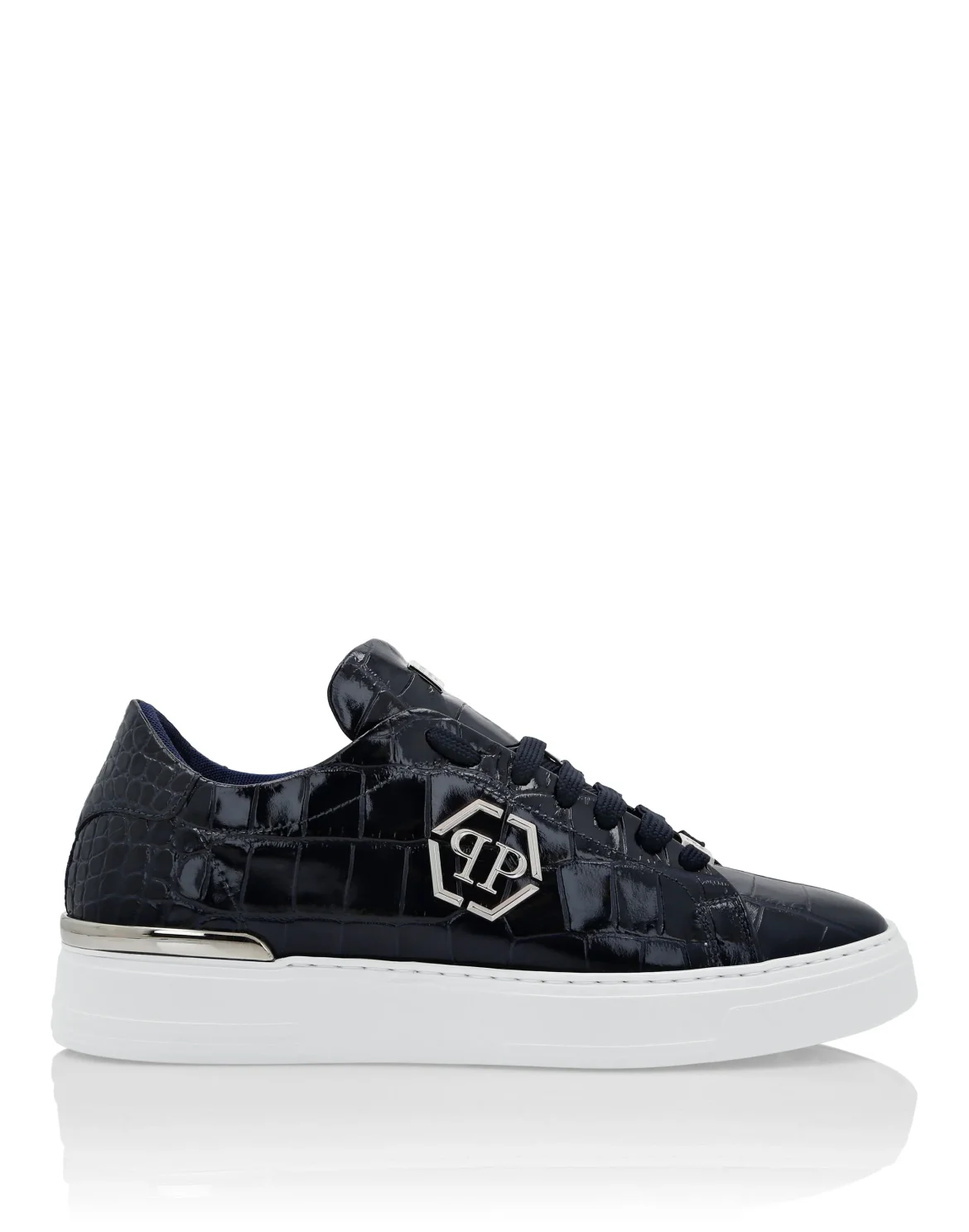 Crocodile Leather Print Lo-Top Sneakers, цвет: Синий