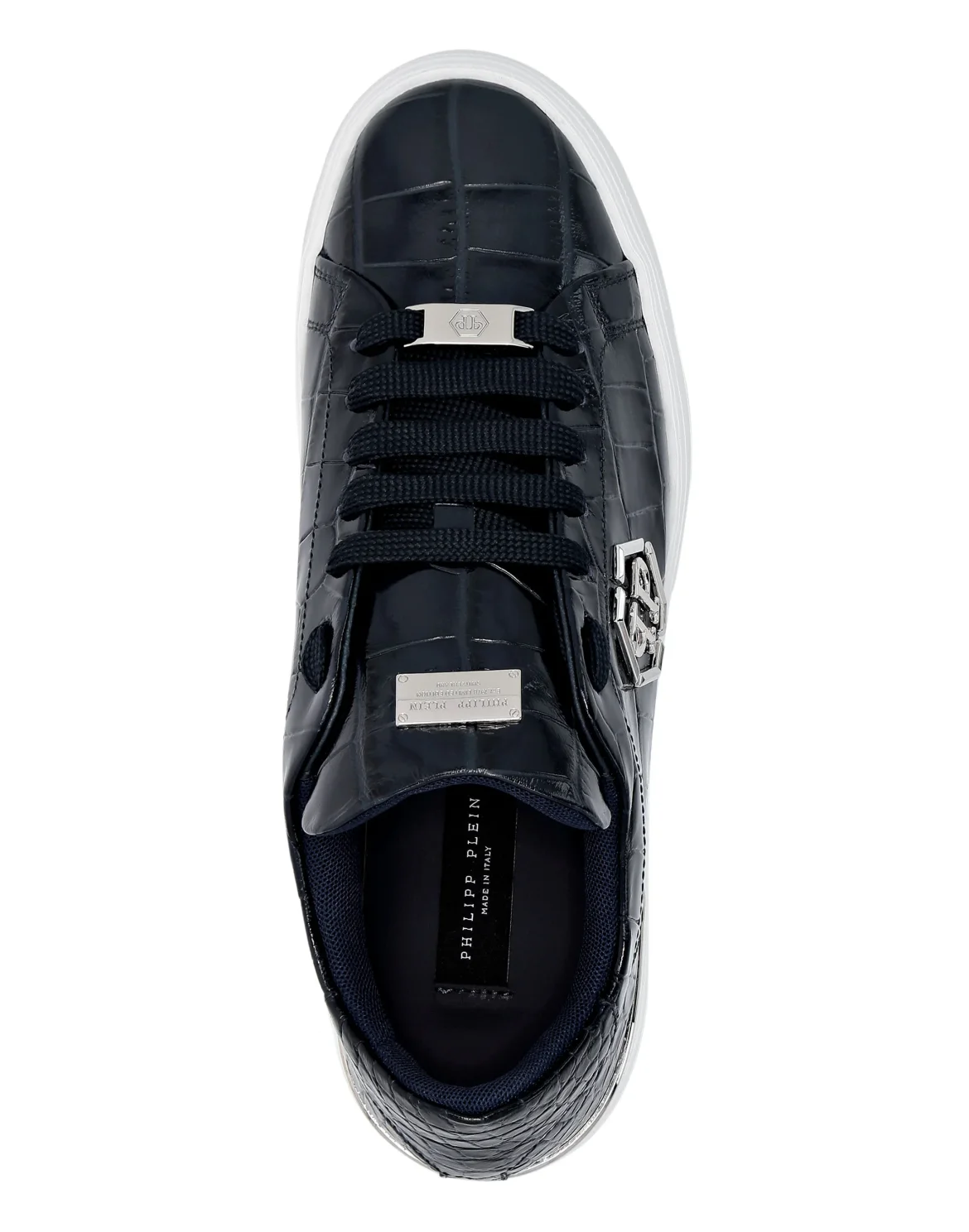 Crocodile Leather Print Lo-Top Sneakers, цвет: Синий