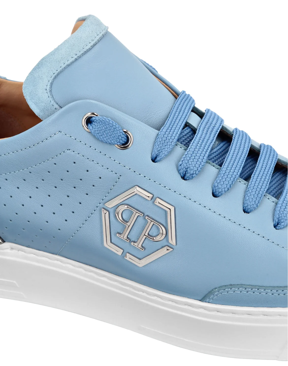 Mix Leather Lo-Top Sneakers, цвет: Голубой