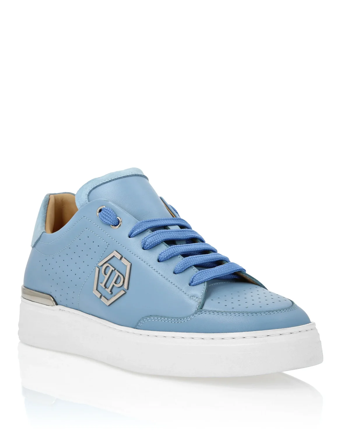 Mix Leather Lo-Top Sneakers, цвет: Голубой