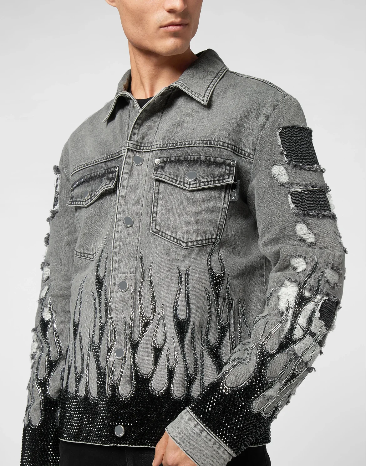 Denim Oversize Jacket LS Strass Flame, цвет: Серый