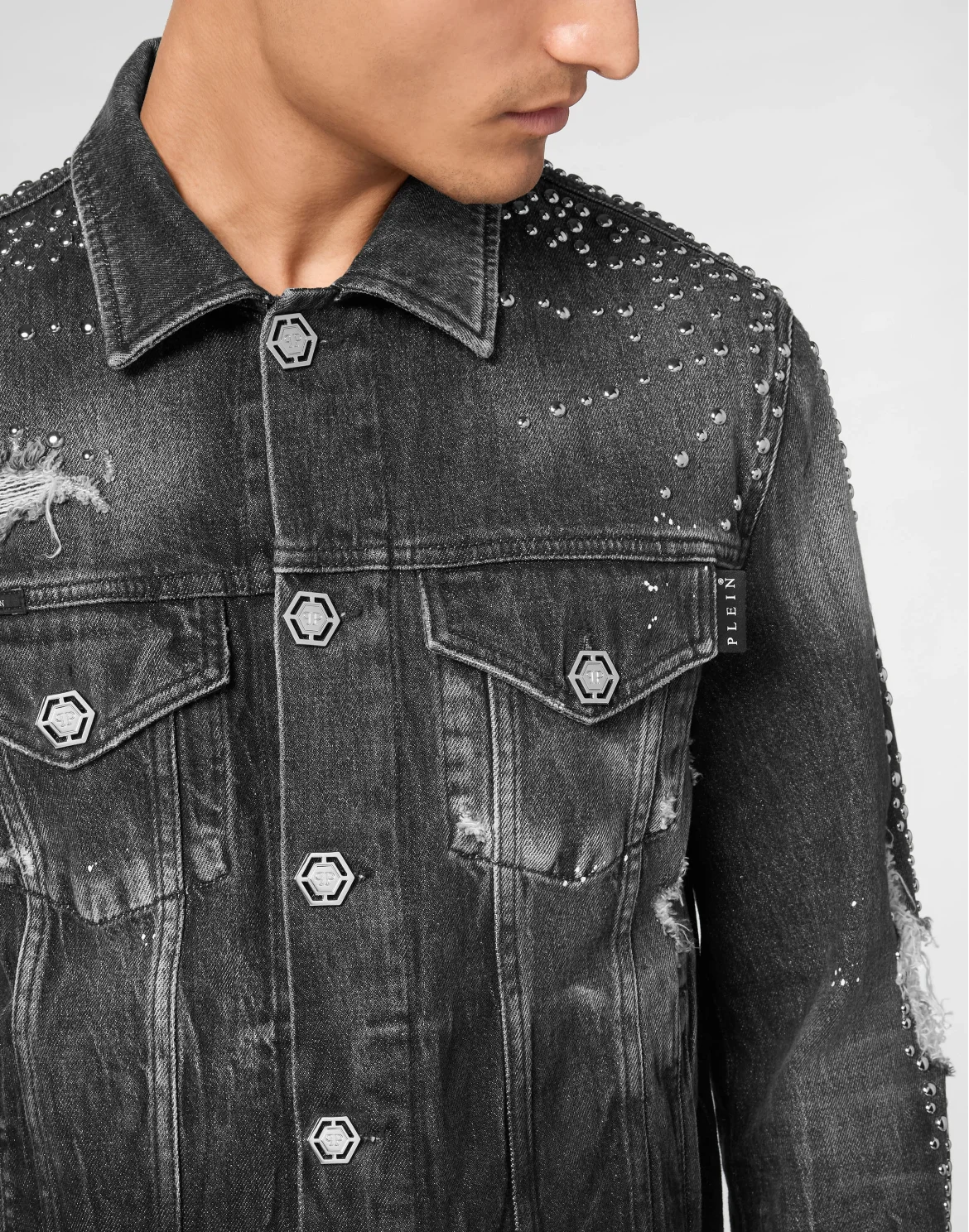 Denim Trucker Jacket LS Studs, цвет: Серый