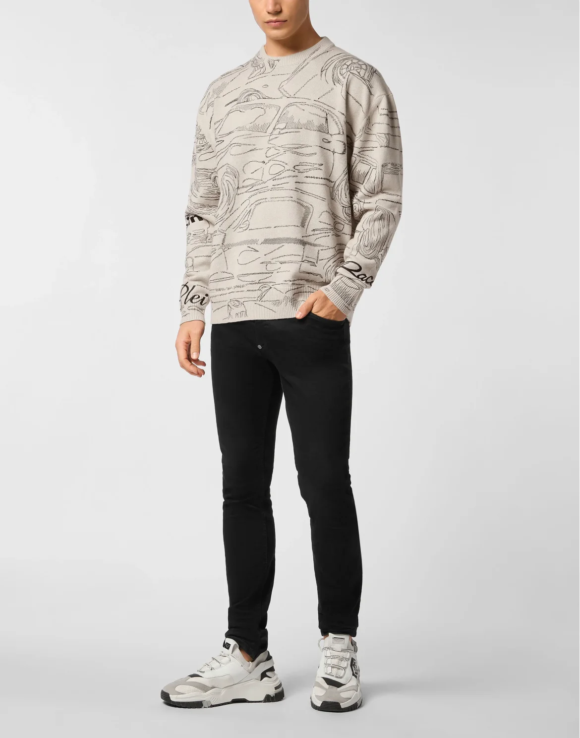 Knitted Pullover Round Neck LS Cars Racing, цвет: Белый