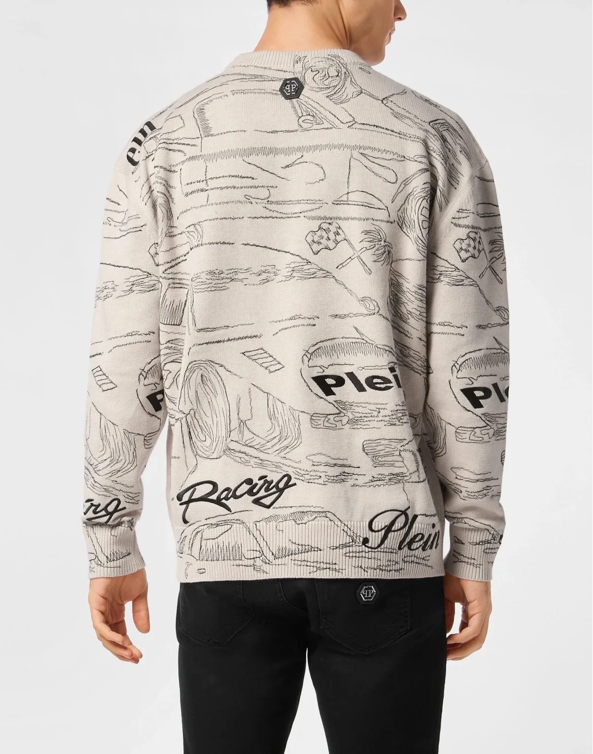 Knitted Pullover Round Neck LS Cars Racing, цвет: Белый